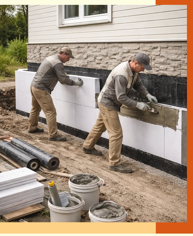 Утепление фундамента снаружи в Прокопьевске от 4342 руб. за м² | ТепломастерПрк