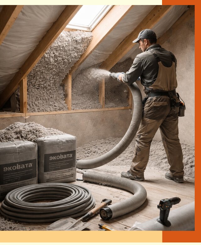 Утепление мансарды эковатой в Прокопьевске от 2274 руб/м2 — монтаж, задувка, цена | ТепломастерПрк