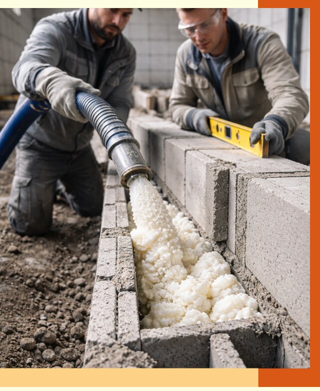 Заполнение колодцевой кладки ППУ в Прокопьевске от 4342 руб. за м2 | ТепломастерПрк